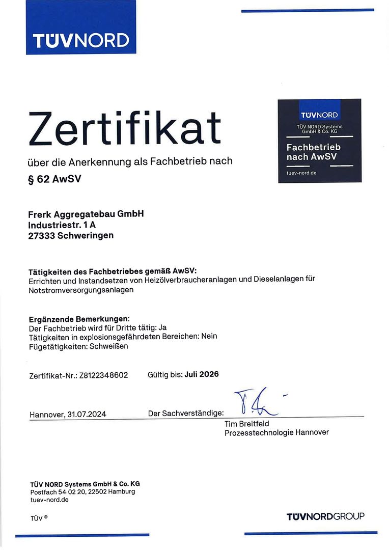 Externes Dokument 'Zertifikat Wasserhaushaltsgesetz WHG'