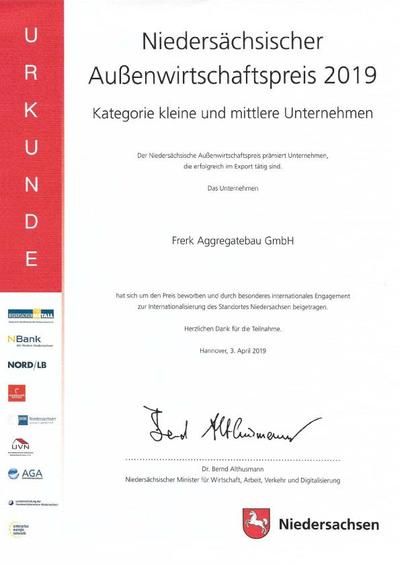 Niedersächsischer Außenwirtschaftspreis 2019